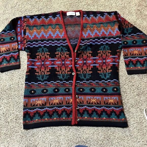 VINTAGE John Henry Wool Heavyweight Aztec Geometric Cardigan Sweater Button Up M - Picture 11 of 11